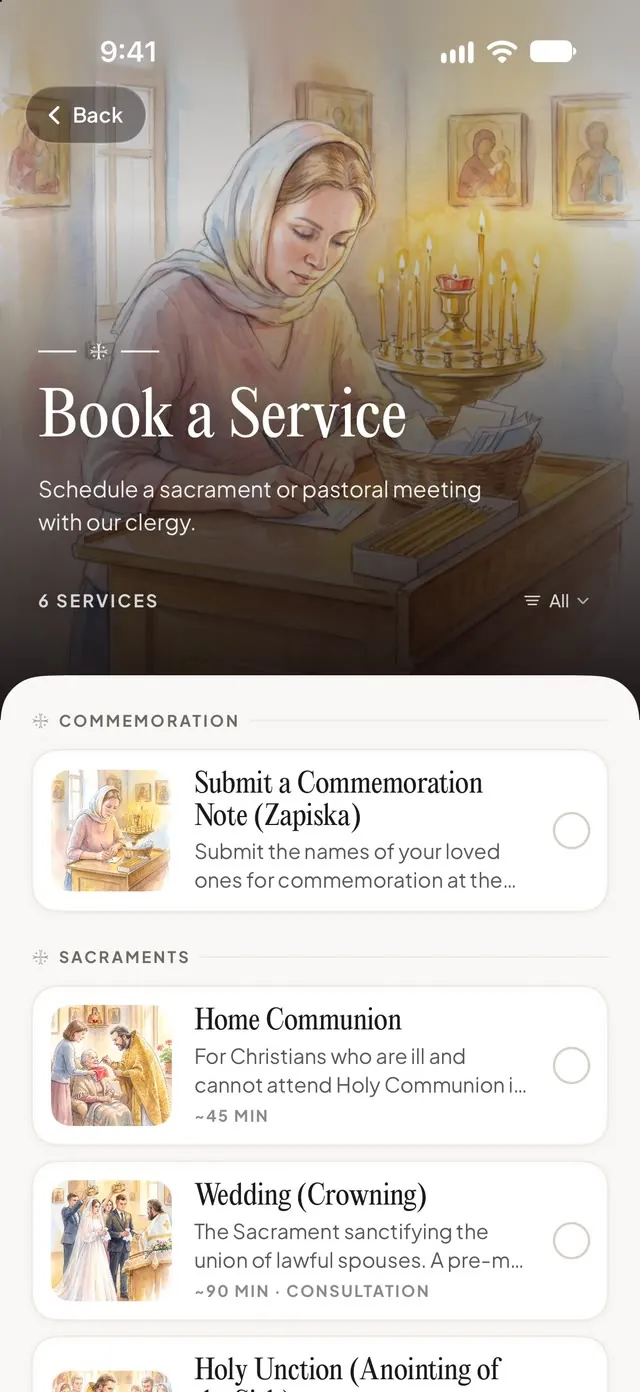 Booking a service or sacrament with the clergy