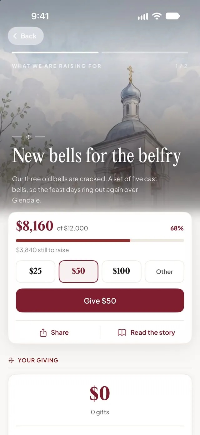 A parish fundraising campaign: new bells for the belfry, $8,160 of $12,000 raised